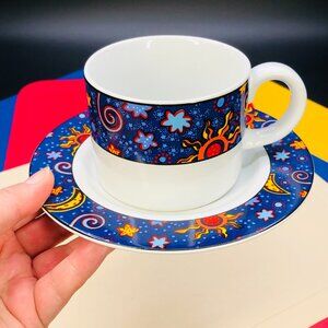 Vintage 90s Sakura Celestial Ironstone Flat Cup Saucer INDIVIDUAL SET: Moon Star